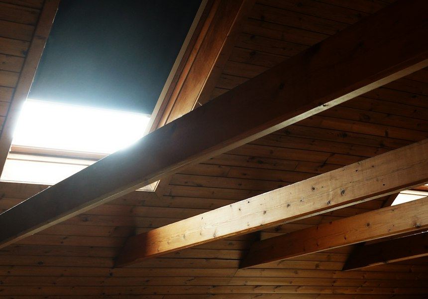 Open roof space with exposed timber rafters